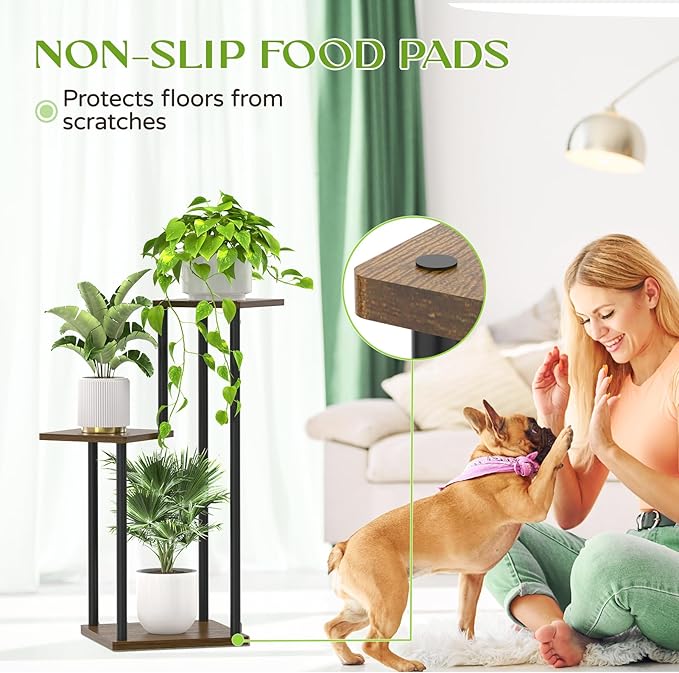 3 Tier Plant Stand Indoor Outdoor, Wood Metal Flower Shelf Pot Holder Clearance - Image 3
