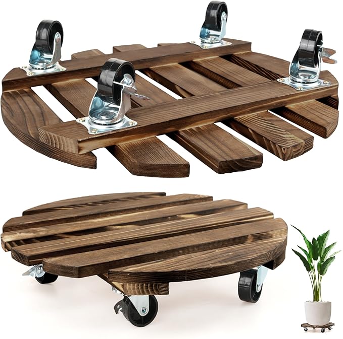 2 Pack Plant Stand with Wheels, Plant Caddies with 360° Lockable Smooth Sliding by DecorateYourRoomwithCuffUpFarmhouseHomeDecor