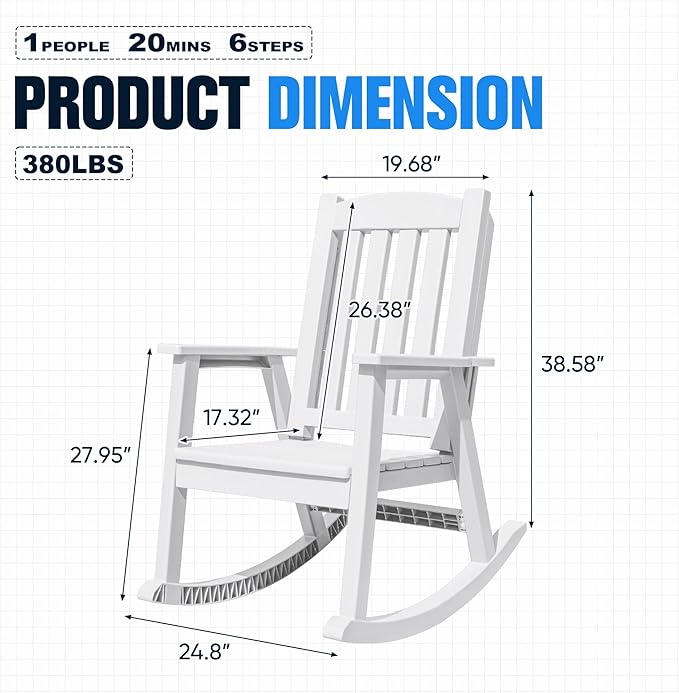 Devoko PP Material Rocking Chair Outdoor Indoor All Weather High Back Patio - Image 3
