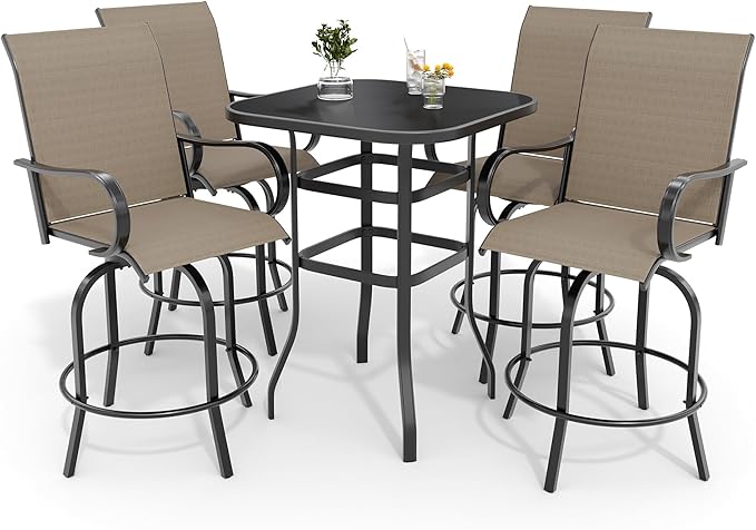 5 PCS Outdoor Bar Set with Outdoor Bistro Table and Chairs Set of 4, Bar Height by LuyFuitre