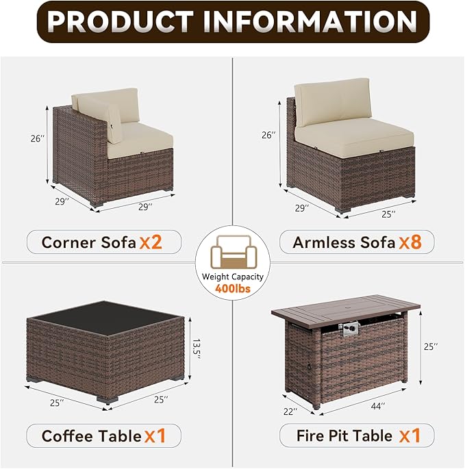 Aoxun Patio Furniture Sets, 12-Piece Outdoor Patio Furniture - Image 2