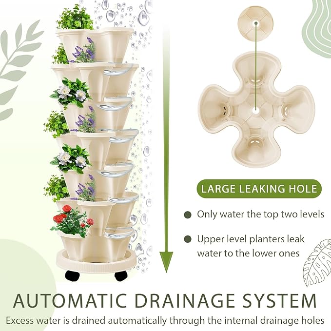 Umigy 2 Set of 7 Tier Vertical Planter Stackable Tower Planters Strawberry Herb - Image 6