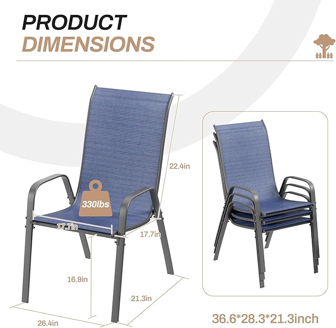 TLSUNNY Patio Chairs, Stackable Textilene Outdoor Dining Furniture - Image 3