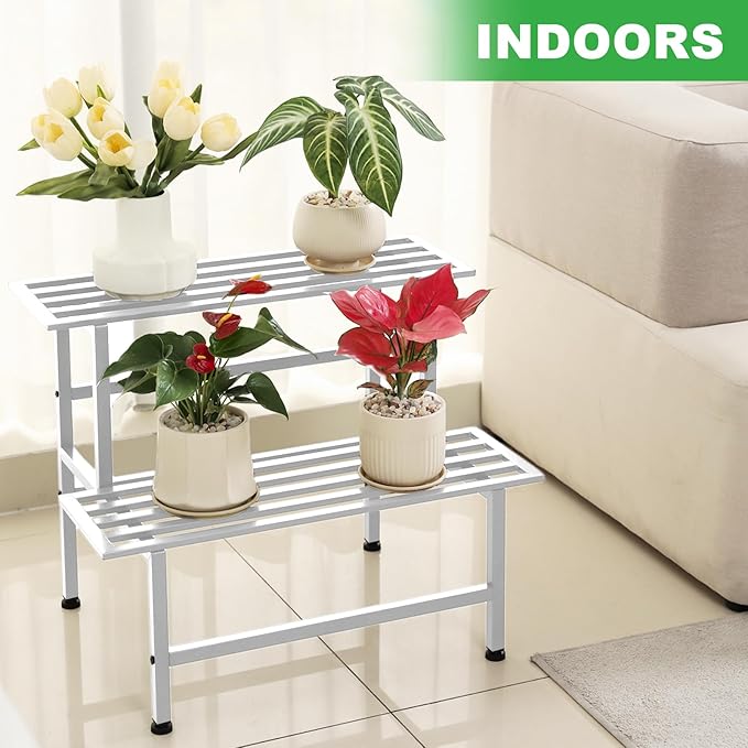 Metal Plant Stand Outdoor Plant Shelf Indoor, 2 Tier Heavy Duty Ladder Plant - Image 4