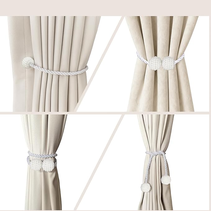Hion Magnetic Curtain Tiebacks White 2pcs, Curtain Tiebacks Buckles Holdbacks - Image 5