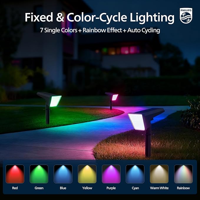 Philips 2 Packs Solar RGBW Spot Lights Outdoor, 18 LED Solar Powered Landscape - Image 3