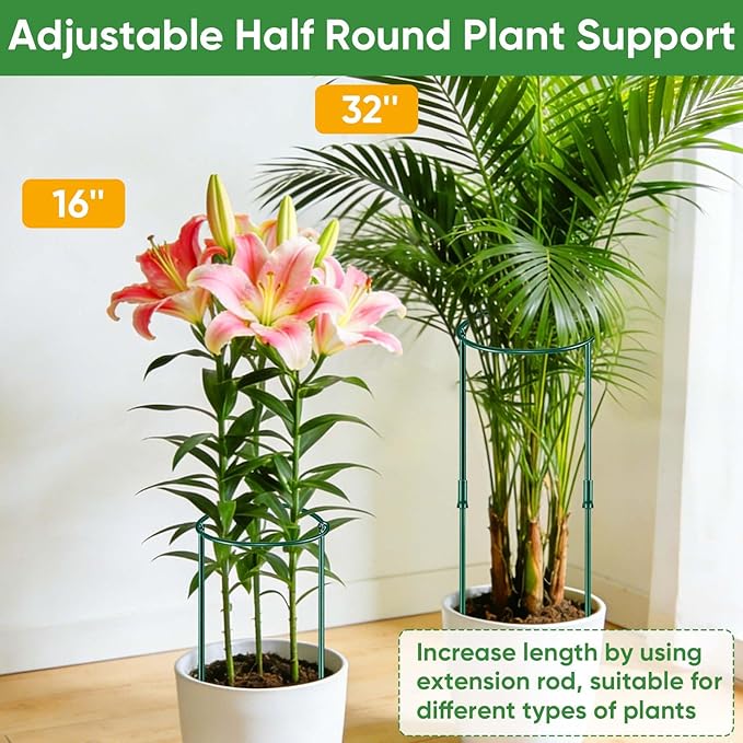 6 Pack 32 or 16 inch Adjustable Plant Support Stakes, Heavy-Duty Half Round - Image 3