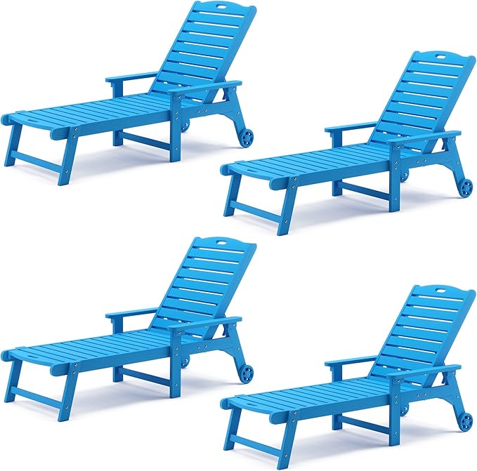LUE BONA Outdoor Chaise Lounge Chairs Set of 4, HDPS Chaise Lounger, 5 by LUEBONA