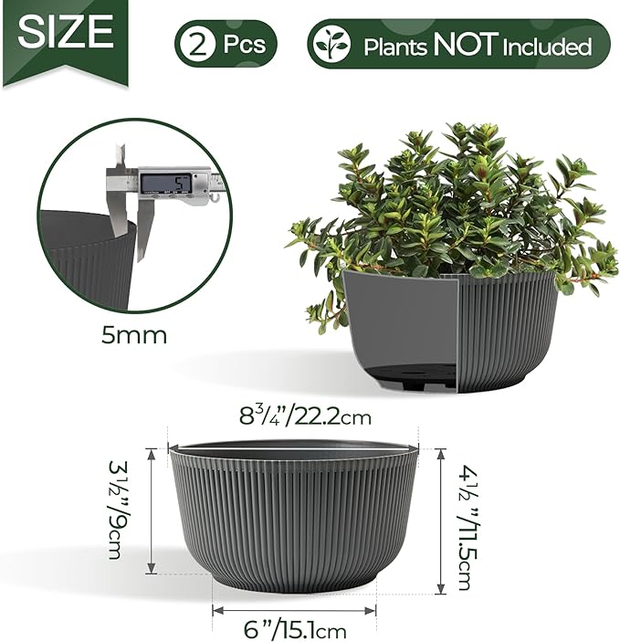 T4U 8 Inch Plant Pots, 2 Pack Self Watering Planter - Image 2