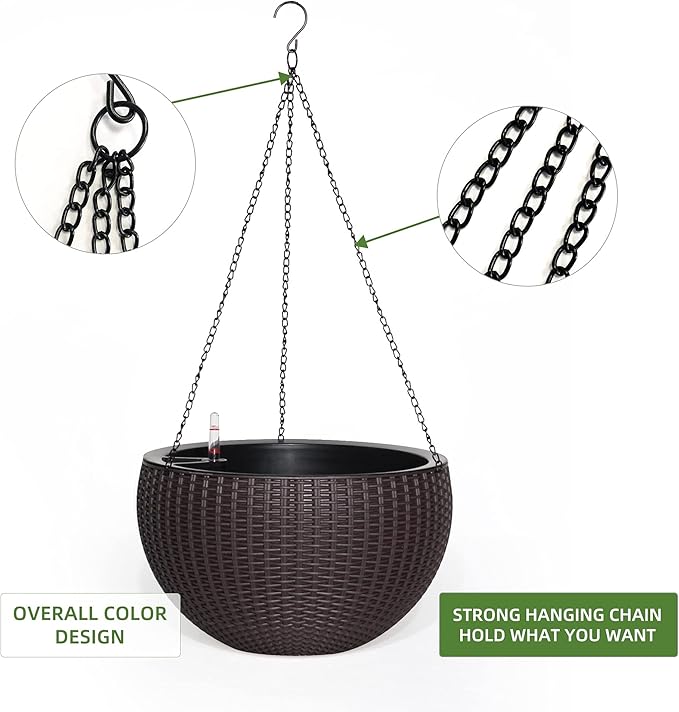 Dexceder 10.5 Inch Large Self Watering Hanging Planters Indoor Outdoor - Image 5