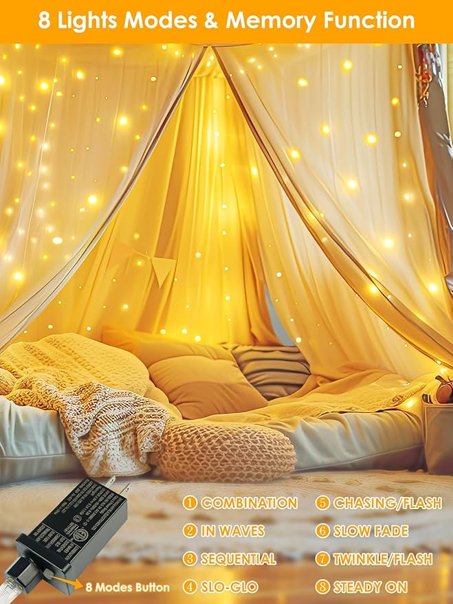 66Ft 200 LED Fairy Lights Plug in, Waterproof String Lights Outdoor & Indoor 8 - Image 3