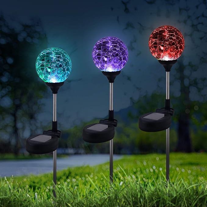 6 Pack Decorative Solar Powered Outdoor Garden Stake Glass Ball Lights - Image 5