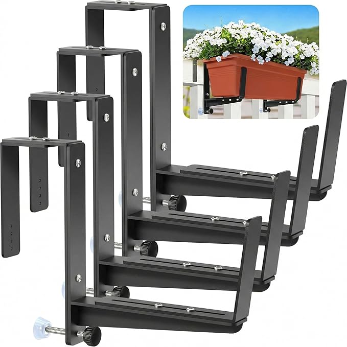 Window Box Brackets, Adjustable Planter Box Brackets, Heavy Duty Iron Flower by VOXOR