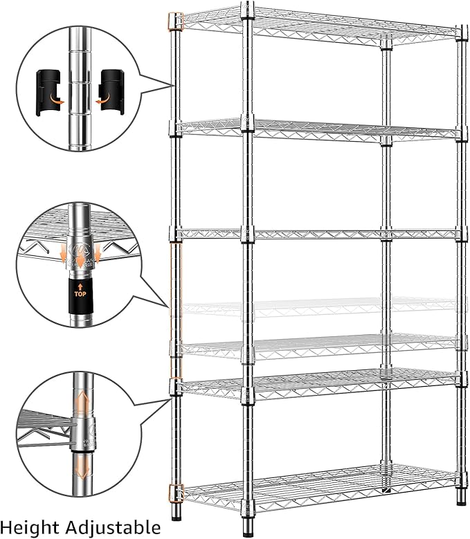1250 lbs Steel Heavy Duty 5-Tier Utility Shelving Unit Steel Organizer Wire Rack - Image 5