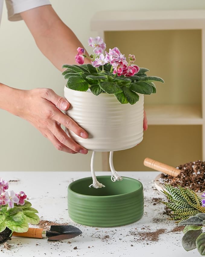 Self Watering Pots for Indoor Plants, 6 Inch Ceramic Self Watering Plant Pot - Image 3