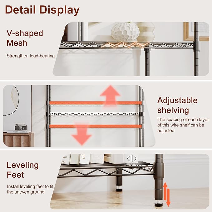 BestOffice | 4-Tier Wire Storage Shelves | 36x14x54 | Black | - Image 5