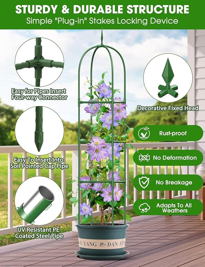 Garden Obelisk Trellis for Climbing Plants, 6FT Garden Obelisk Rustproof PE - Image 4