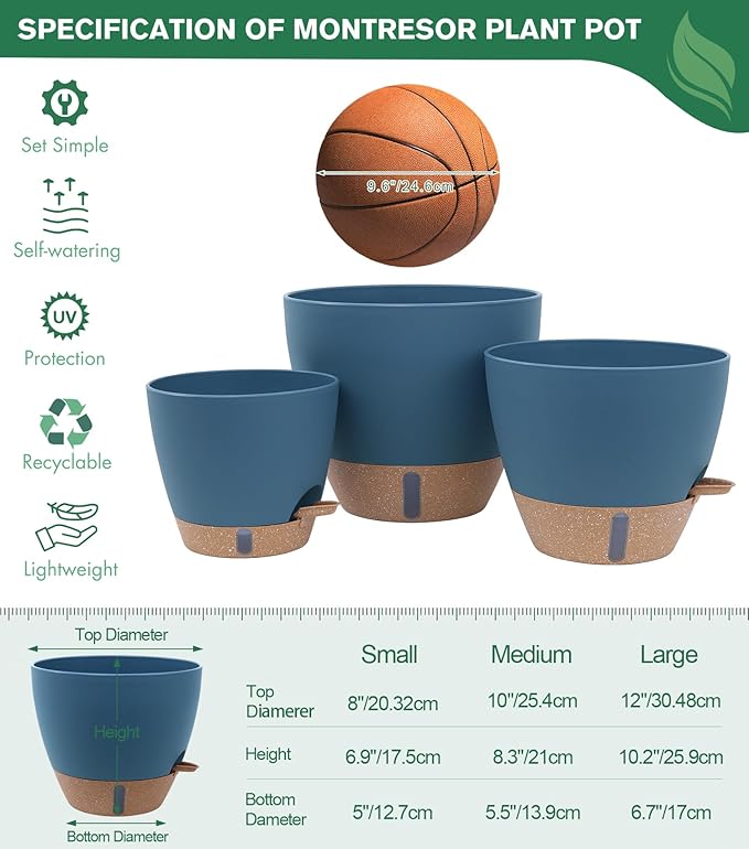 montresor 2 Pack 10 inch Plant Pots, PP Plastic Self Watering Plant Pot - Image 4
