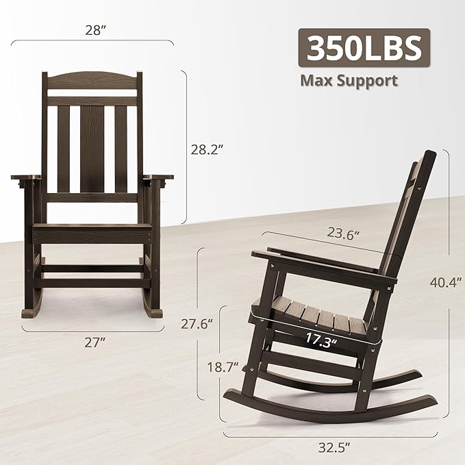 LUE BONA Outdoor Rocking Chairs Set of 2, Weather Resistant HDPS Poly Rocker - Image 2