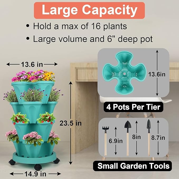 Vertical Planter 4 Tier Stackable Planters Garden Planters Strawberry Herb - Image 7
