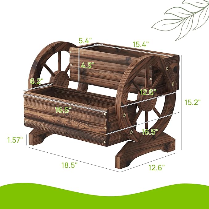Wooden Wagon Planter Wooden Flower Cart - Image 3