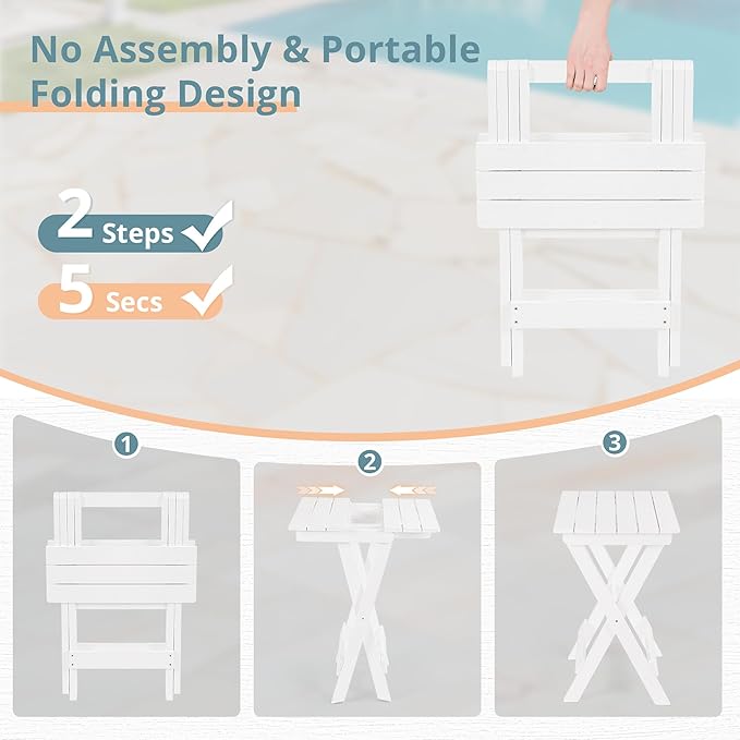LUE BONA 27 inch Folding Side Table, HDPS Outside End Table - Image 5