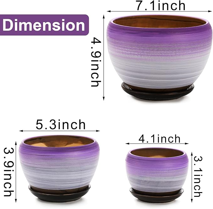 SOUJOY Set of 3 Ceramic Flower Pots, Gardening Plant Pot - Image 2