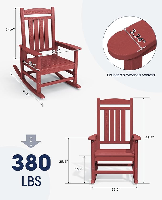 KINGYES Outdoor Rocking Chair, Weather Resistant Patio Rocking Chairs High Back - Image 2