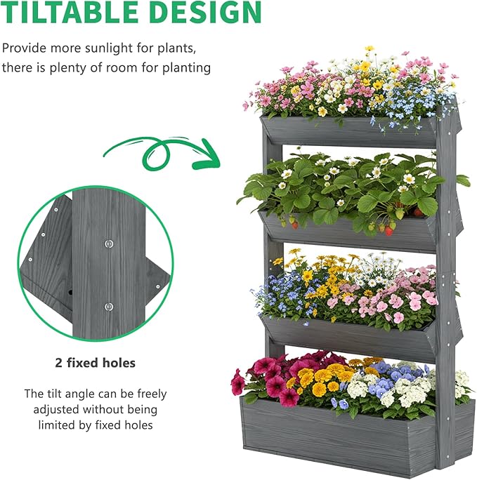 DoCred Vertical Wooden Raised Garden Bed, 4 Tier Upgraded Garden Planters - Image 2
