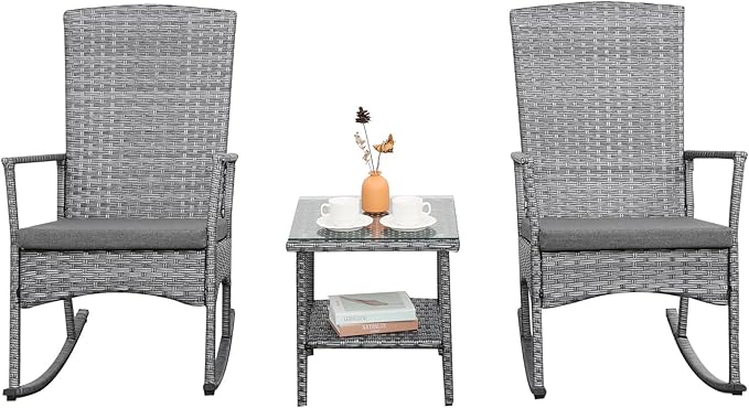Outdoor Rocking Chair 3 Pieces High-Backed Rocking Chair Patio Rocking Chairs - Image 7
