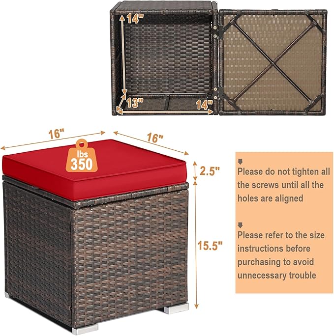 RELAX4LIFE Wicker Outdoor Storage Ottoman, 2-Piece Rattan Footstool w/Removable - Image 3