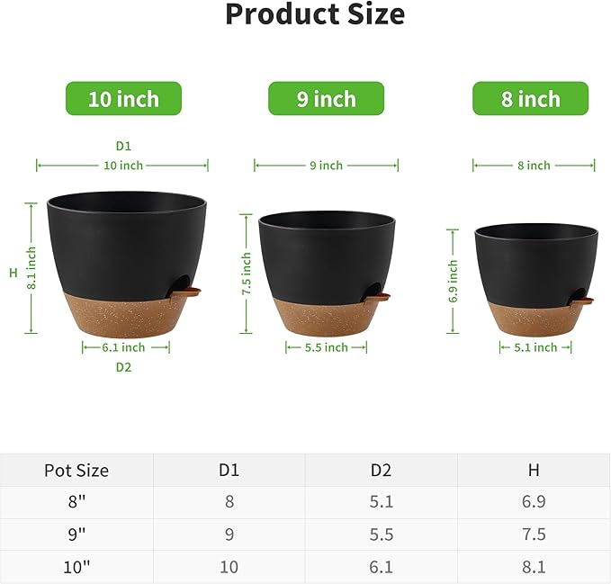 FaithLand 3-Pack Planter Pots, 10 9 8 Inch Self Watering Flower Pots - Image 2