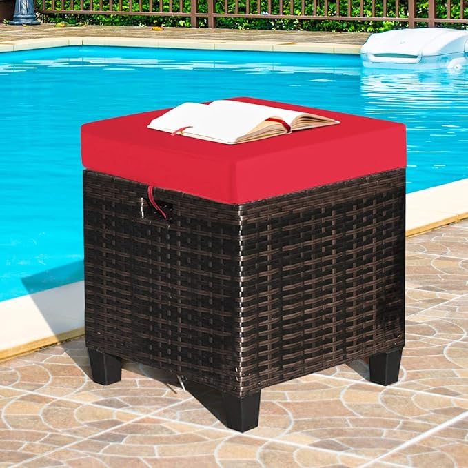 Tangkula 2 Pieces Outdoor Patio Ottoman, All Weather Rattan Wicker Ottoman Seat - Image 2