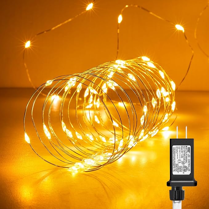 Minetom Fairy Lights Plug in, 33Ft 100 LEDs Waterproof Silver Wire Firefly - Image 8