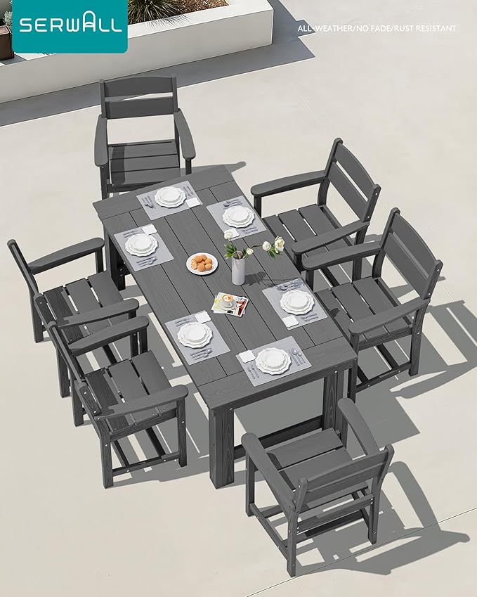 SERWALL Outdoor Dining Table Set, 67‘’ HDPE Patio Dining Set - Image 6