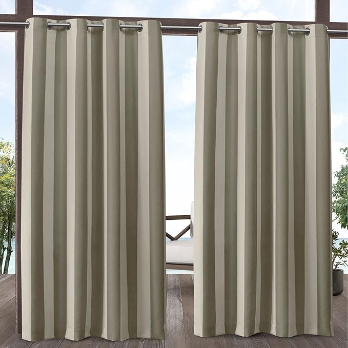 Exclusive Home Canopy Stripe Indoor/Outdoor Grommet Top Curtain Panel, Taupe / by Exclusive+Home