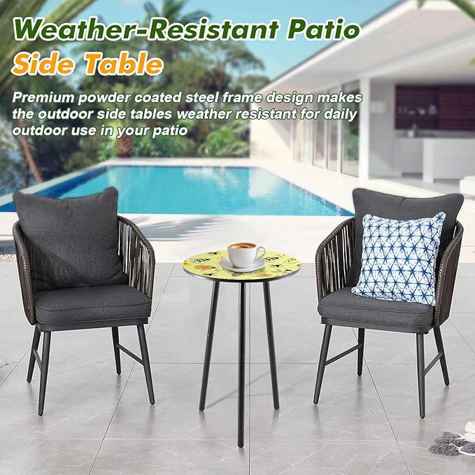 Metal Outdoor Side Tables Set of Two Small Outside Round End Table - Image 6