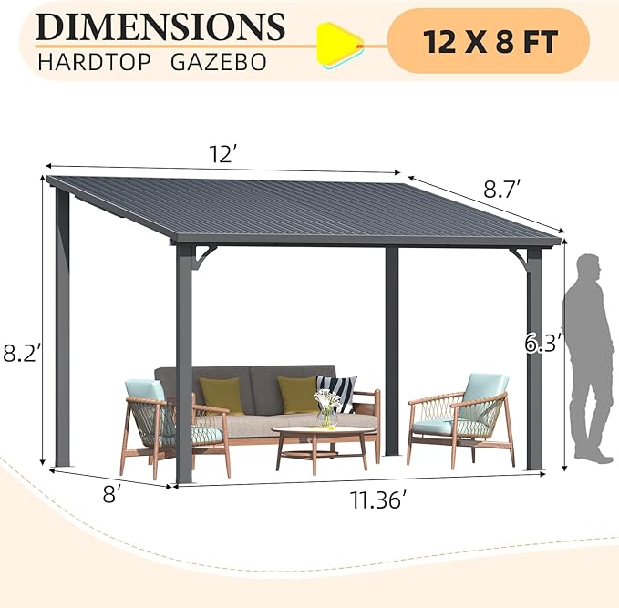 AECOJOY 12' x 8' Outdoor Hardtop Gazebo Pergola - Image 7