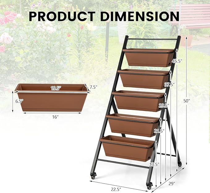 Giantex 2 Pcs Vertical Planter Raised Bed on Wheels, Elevated Garden Beds - Image 5