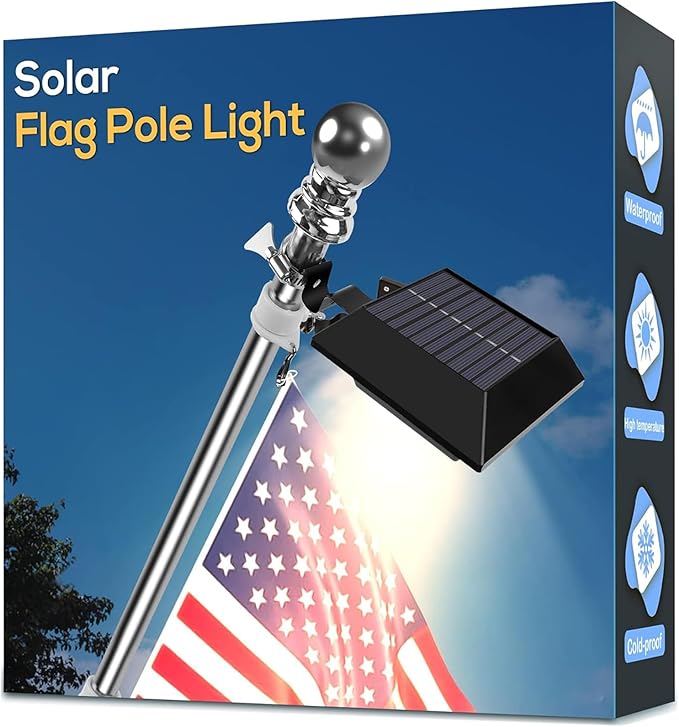 Solar Flag Pole Light, Bright Warm White 3000k Flagpole Light Upgrade Solar by Little+Joke