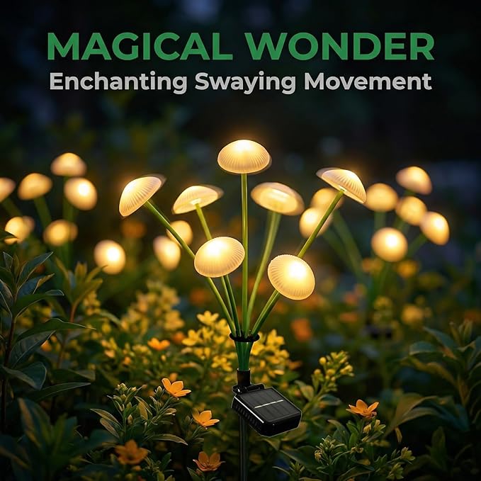 4 Pack 32LED Solar Garden Lights, 8 Lighting Modes Swaying Mushroom Lights - Image 5