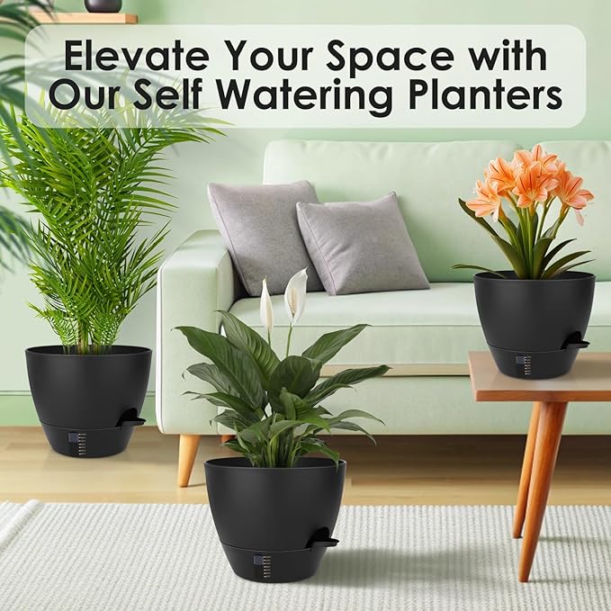 Self-Watering Plant Pots with Water Level Indicator, Drainage Holes & Saucers – - Image 5