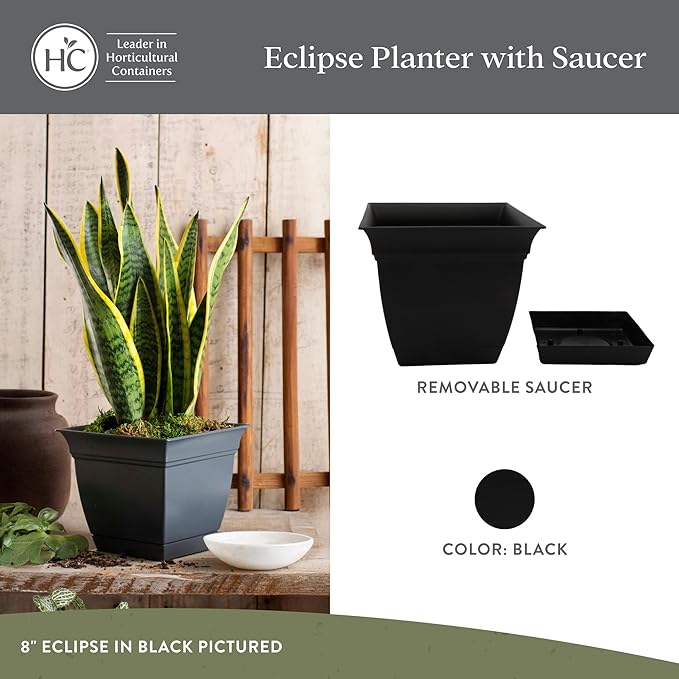 The HC Companies Eclipse Square Plastic Planter w/ Attached Saucer - Image 2