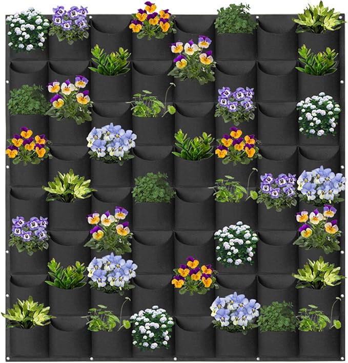 64 Pockets Hanging Planter Bags, Hanging Vertical Wall Mounted Plant Planting by Pehciroe