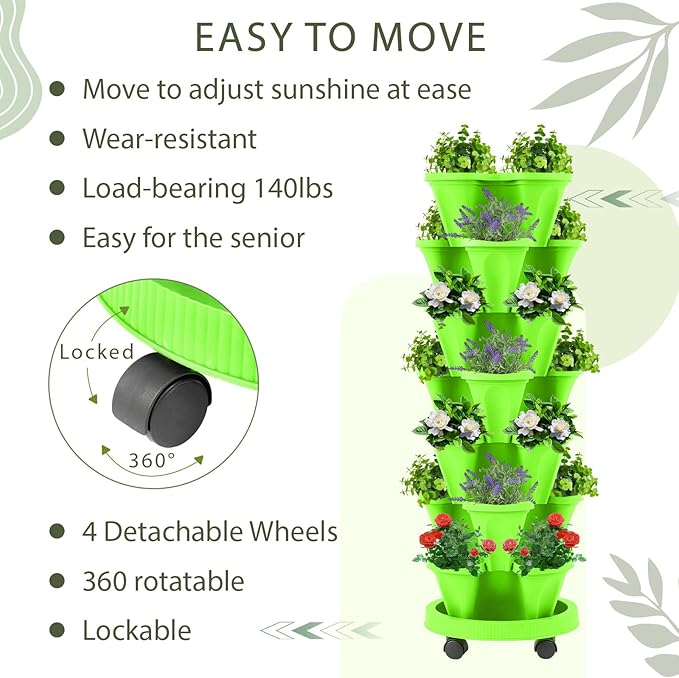Umigy 2 Set of 7 Tier Vertical Planter Stackable Tower Planters Strawberry Herb - Image 4