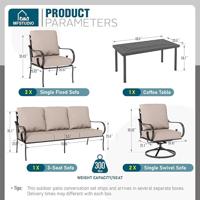 MFSTUDIO 7 Seats Metal Patio Conversation Furniture Sets, 6 Pieces Outdoor - Image 2
