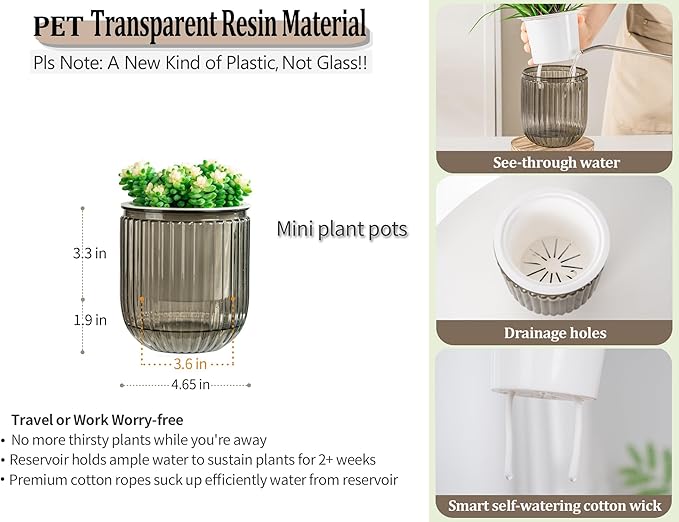 Melphoe Self Watering Pots for Indoor Plants Planter, 4.7 Inch 2 Pack Planters - Image 5
