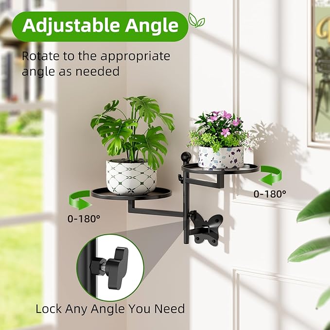 Rotating Window Wall Plant Shelves Indoor Wall Plant Stand Holder 2-Tier Floral - Image 3