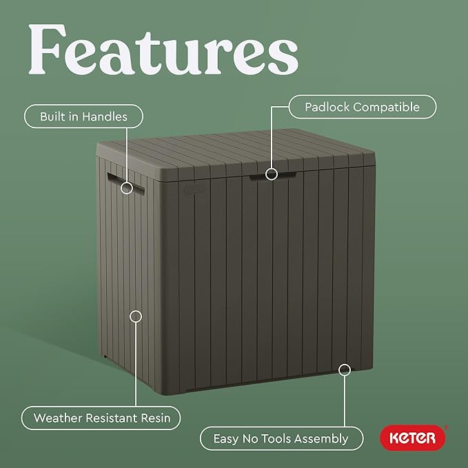 Keter City 30 Gallon Resin Outdoor Storage Box & Patio Side Table - Image 4