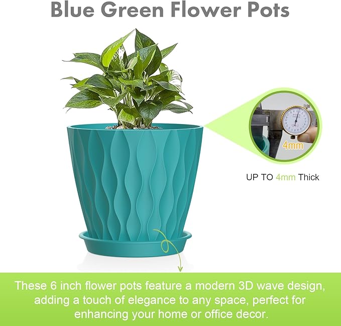 6 inch Flower Pots, 5 Pack Plant Pots - Image 3